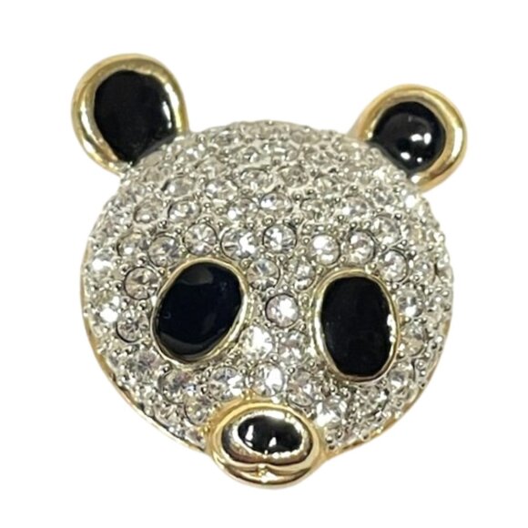 La Scala gold plated panda brooch w/ Swarovski crystals and black enamel.